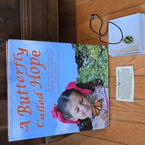 Real Butterfly Wing Sterling Silver Necklace & signed A Butterfly for Hope  Book